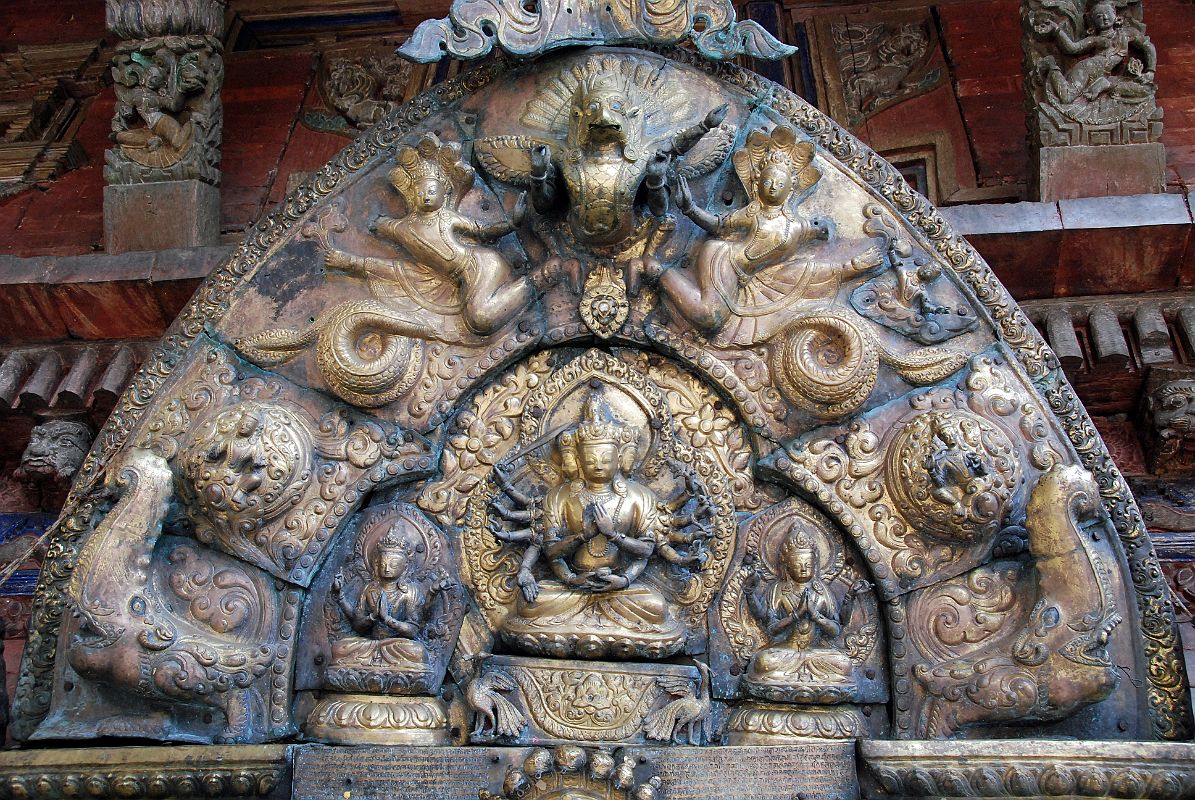 16 Kathmandu Valley Sankhu Vajrayogini 2-Roofed Temple Gilded Torana With Tantric Form of Amitabha Flanked By Prajnaparamita And Avalokiteshvara 